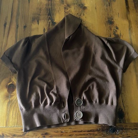 INC Women’s Short Sleeve Cardigan. Color: Brown. Size: Small. - Picture 1 of 3